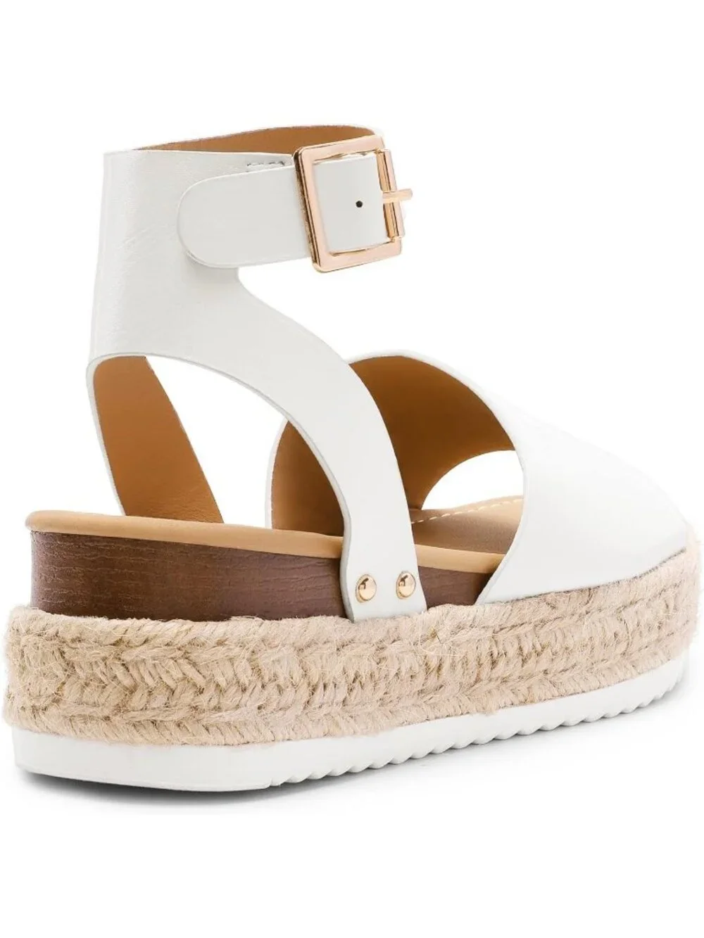 Women's White Comfortable Platform Espadrilles Ankle Strap Wedge Sandal Shoes